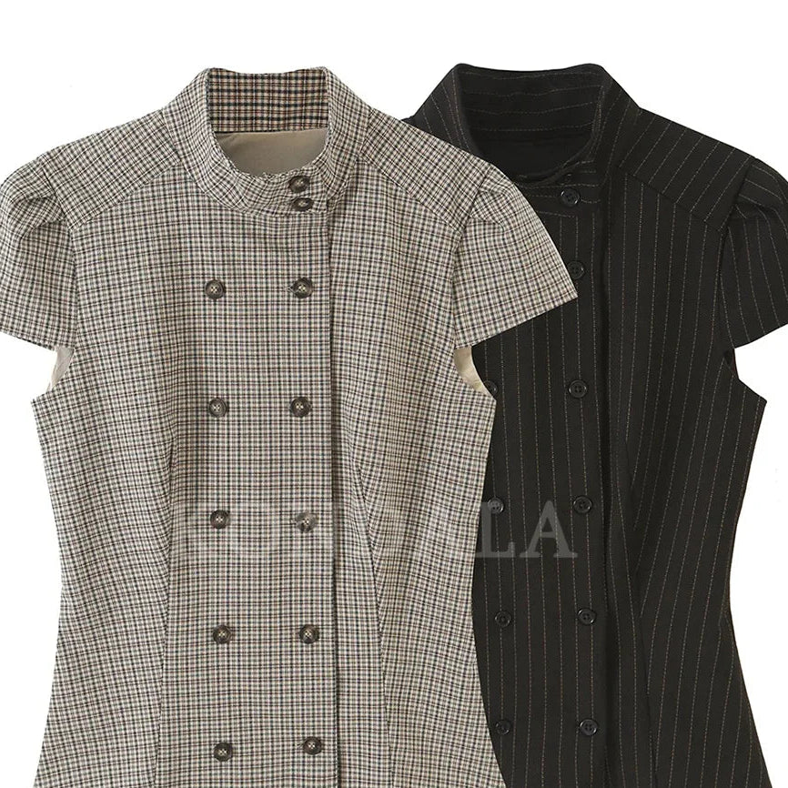 Vintage Striped Double-Breasted Top
