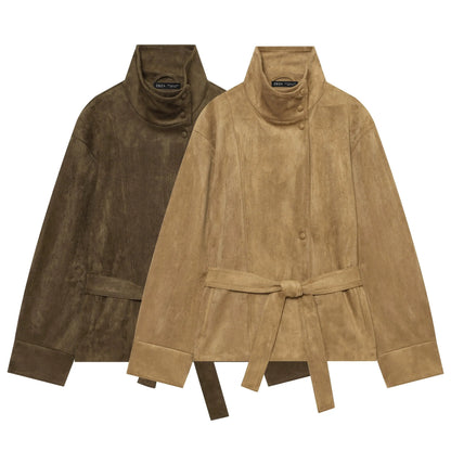 Vintage Faux Suede Belted Jacket