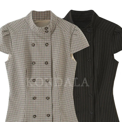 Vintage Striped Double-Breasted Top