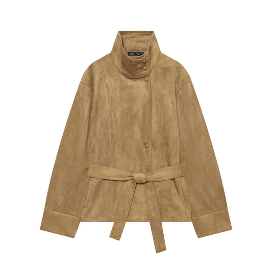 Vintage Faux Suede Belted Jacket