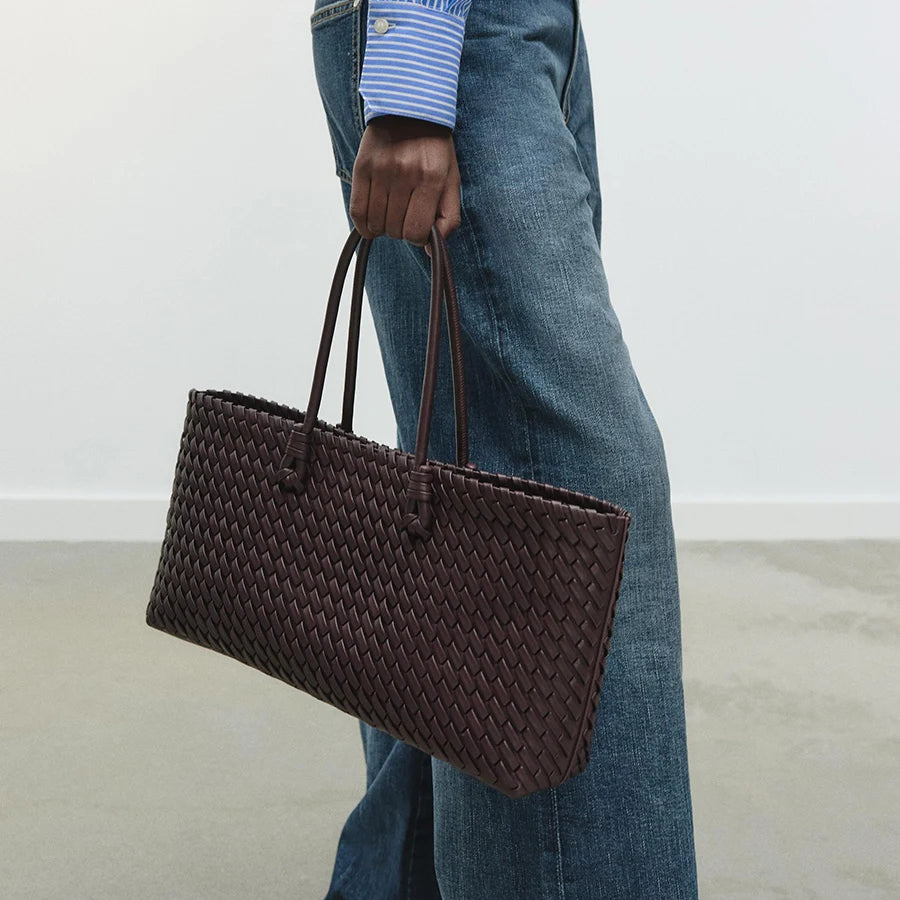 Woven Top-Handle Shopper Tote Bag