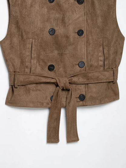 Vintage Faux Suede Belted Cropped Vest