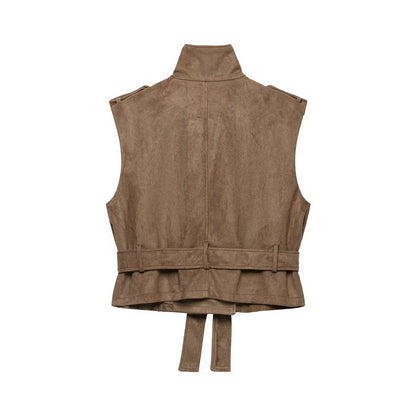 Vintage Faux Suede Belted Cropped Vest