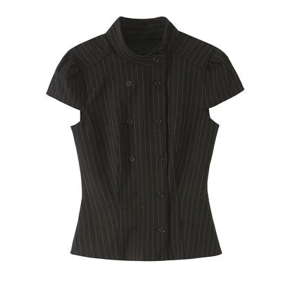Vintage Striped Double-Breasted Top