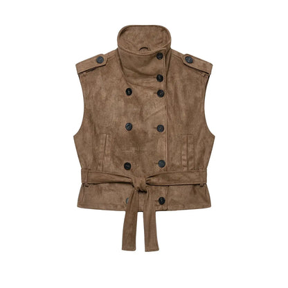 Vintage Faux Suede Belted Cropped Vest