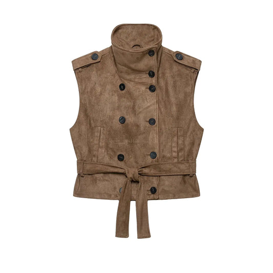 Vintage Faux Suede Belted Cropped Vest
